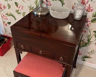 Baker Furniture vanity or jewelry desk with matching stool.