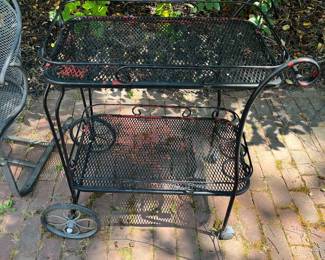 Vintage wrought iron bar cart by Woodard (or similar).
