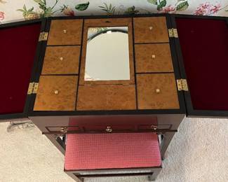 Baker Furniture vanity or jewelry desk with matching stool.