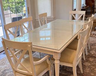 Ethan Allen table and 8 chairs with glass overlay