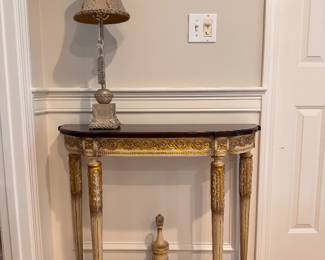 Small painted demi table with brown top