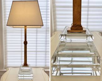 Table lamp with glass tiered clear glass base