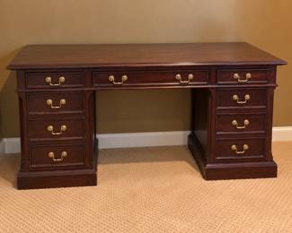 Hekman seven drawer desk with glass overlay