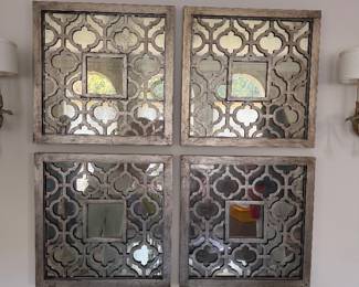 Set of 4 fretwork, quatrefoil lattice mirror decor