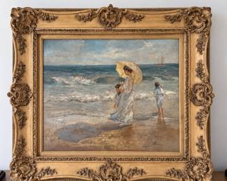 “At the Beach” beautiful seascape on canvas, signed Monique