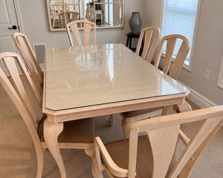 Ivory table with 6 chairs & glass overlay by Keller