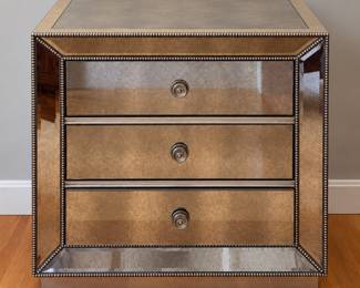 Three drawer mirrored nightstand