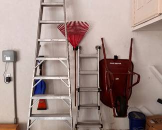 Werner 10ft ladder,  extension ladder, & wheelbarrow