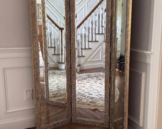 Tri fold decorative mirror with beveled glass
