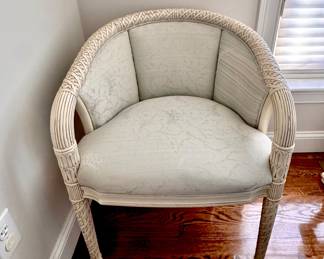 Ivory faux bamboo barrel accent chairs - 2 available