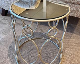 Metal mirror top accent table