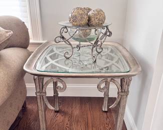  Square decorative metal side table. Matching coffee table available also.