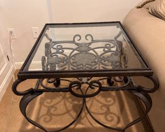 Wrought iron side table with glass top