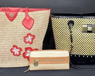 Anne Klein Straw Woven Tote, Anne Klein Check Mate Shoulder Bag Woven Straw And Patent Leather