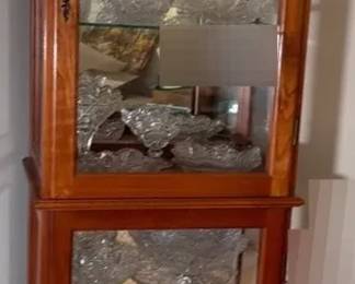 Lighted Wood W Glass Shelves Curio Cabinet Decorative Cut Glass