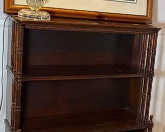 Vintage Wood Bookcase Unknown Maker W Framed Print Grace By Eric Enstrom, Boudoir Hobnail Lamp