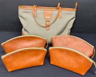 Hartmann Luxe II Shoulder Bag With Natural Tan Leather Trim And 4 Portland Leather Makeup Bags
