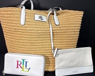 Authentic Lauren Ralph Lauren Straw Tote Bag And Wallets