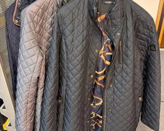 3 Ralph Lauren Quilted Coats With Diamond Stitch Pattern And Full Zip Closure Black Blue Grey