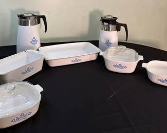 Corning Ware Cornflower Blue 1 1.5 qt Casserole Dishes 2 qt Bread Pan Percolator Pitcher