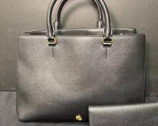 Authentic Lauren Ralph Lauren Black Leather Handbag And Wallet