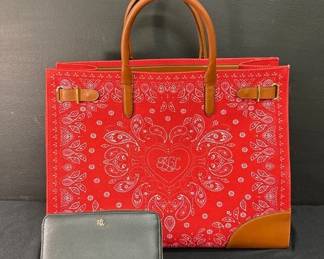 Authentic Lauren Ralph Lauren Large Devyn Tote Bag And Black Zipper Wallet