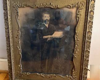 Victorian Era Ornately Framed Charcoal Portrait Of A Gentleman