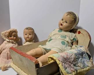 Antique Dolls and Handmade Crib