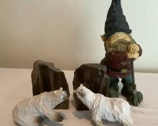 Wooden Gnome Made in Sweden with Bookends