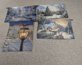 Lighted Holiday Tapestries on Wooden Rods