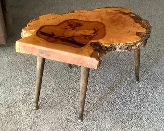 Wood Burl Inlaid Deer End Table