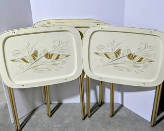 MCM LaVada Fiberglass TV Trays Featuring Stylized Bird Design