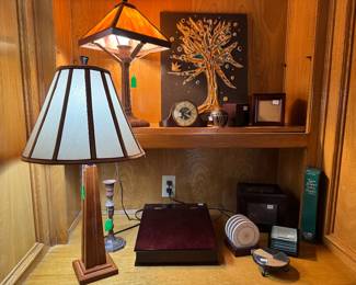 Table Lamps, Frank Lloyd Wright style, Tree of Life artwork, Sessions clock