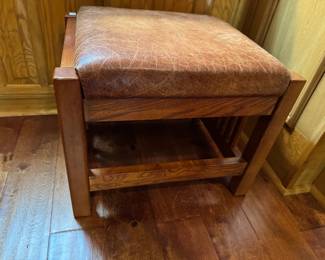 Golden oak foot stool with leathre seat
