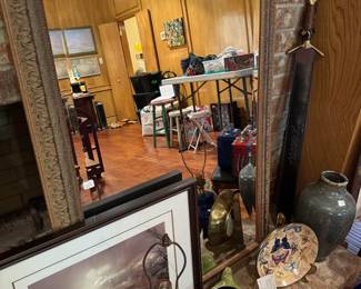 Large mirror with wooden edge