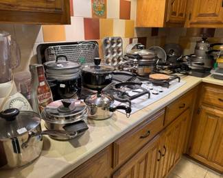 Pots Pans from Revereware, Wear ever, Farberware, Blue Diamond, Circulon and Thomas Rosenthal Group cookware