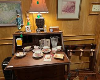 Antique Secretary, cups and saucers from England