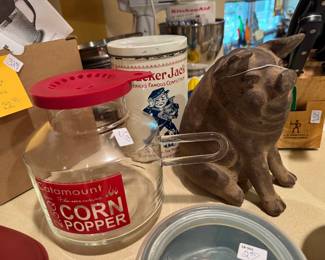 Catamount Glass Popcorn Popper and Vintage Cracker Jack Tin