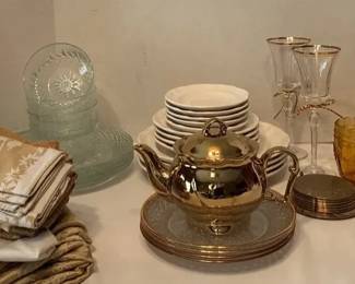 Diamond Starburst Clear Dishes, Villa dEste Tivoli Amber Glasses, Pfalzgraff More