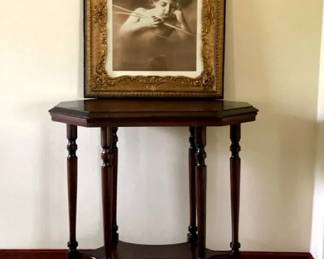 Framed Cupid Asleep Print with Victorian Solid Wood Table