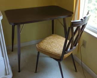 1950s Brown Metal Chair, Hanging Lamp And Desk