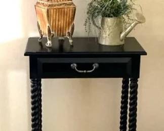 Black Accent Table with Barley Twist legs and Floral Decor