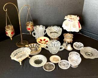 Assorted Vintage Glass Dishes, Ashtray, Candy Dishes, SP Shakers More