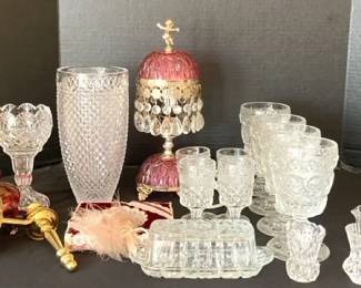 Vintage Cut Glass, Butter Dish, Toothpick Holders, Goblets, More