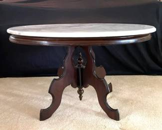 05 Oval Marble Top Coffee Table with Ornate Wood Base