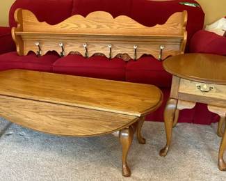Drop Leaf Coffee Table, End table and Hanging Wall ShelfHooks
