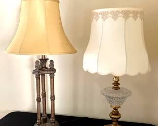Vintage Brass And Glass Lamp With Scalloped Bell Shade Triple Candlestick Lamp
