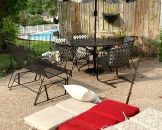 Patio Table, Four Chairs Double Seat Glider, Various Cushions