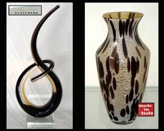 Murano Glass Sculpture with Label and Large Italian Azzurra Glass Vase