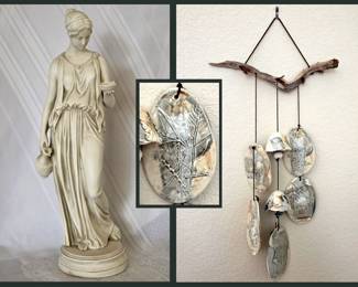 Regal Statue and Wind Chimes Showing Close Up Detail